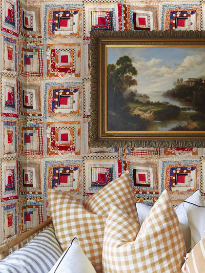 log cabin quilt wallpaper chris benz multi