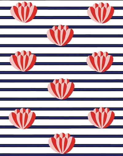 'Lotus Stripe' Wallpaper by Clare V. - Navy
