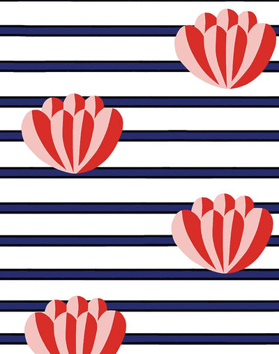 'Lotus Stripe' Wallpaper by Clare V. - Navy