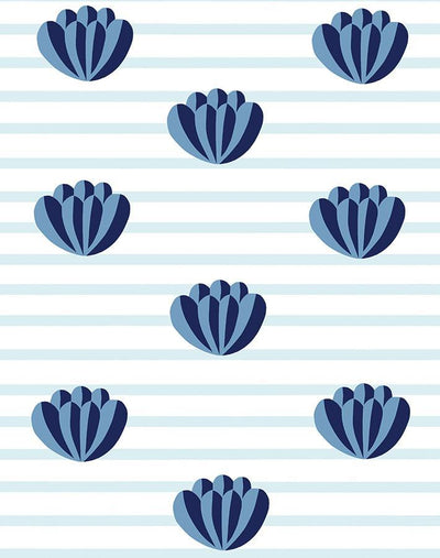'Lotus Stripe' Wallpaper by Clare V. - Blue