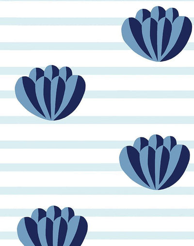 'Lotus Stripe' Wallpaper by Clare V. - Blue