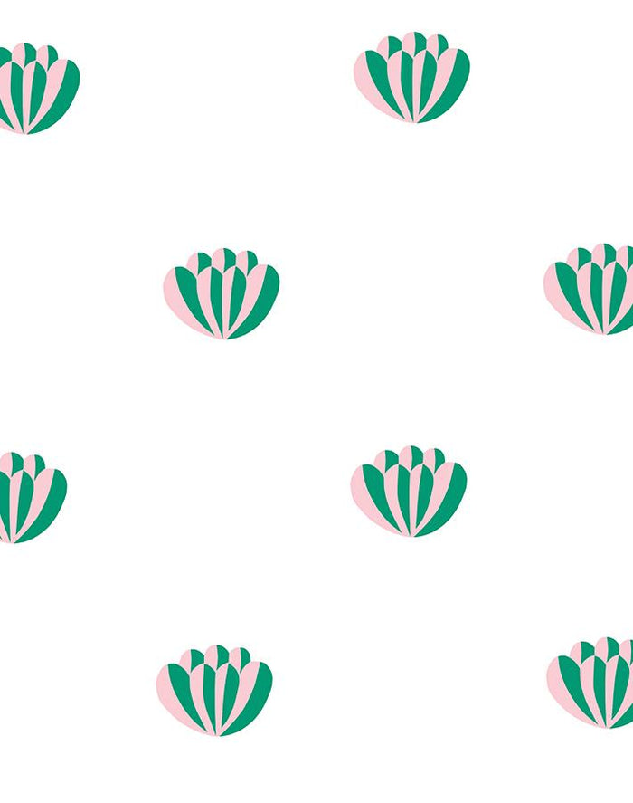 'Lotus' Wallpaper by Clare V. - Emerald / Pink