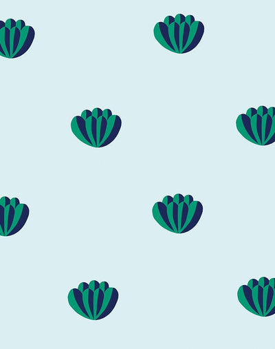 'Lotus' Wallpaper by Clare V. - Emerald / Sky
