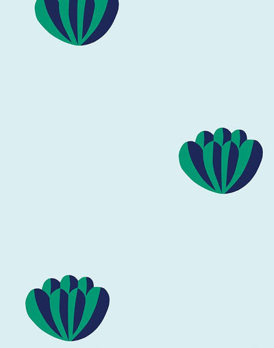 'Lotus' Wallpaper by Clare V. - Emerald / Sky