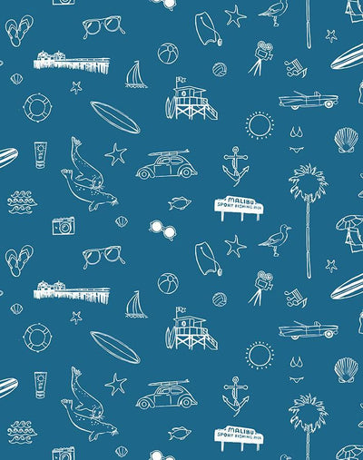 'Malibu' Wallpaper by Nathan Turner - Cadet Blue On White