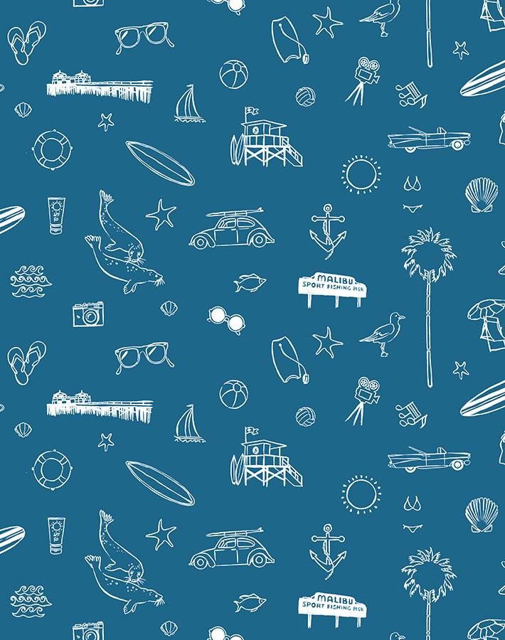 'Malibu' Wallpaper by Nathan Turner - Cadet Blue On White