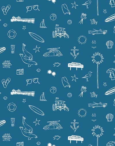 'Malibu' Wallpaper by Nathan Turner - Cadet Blue On White