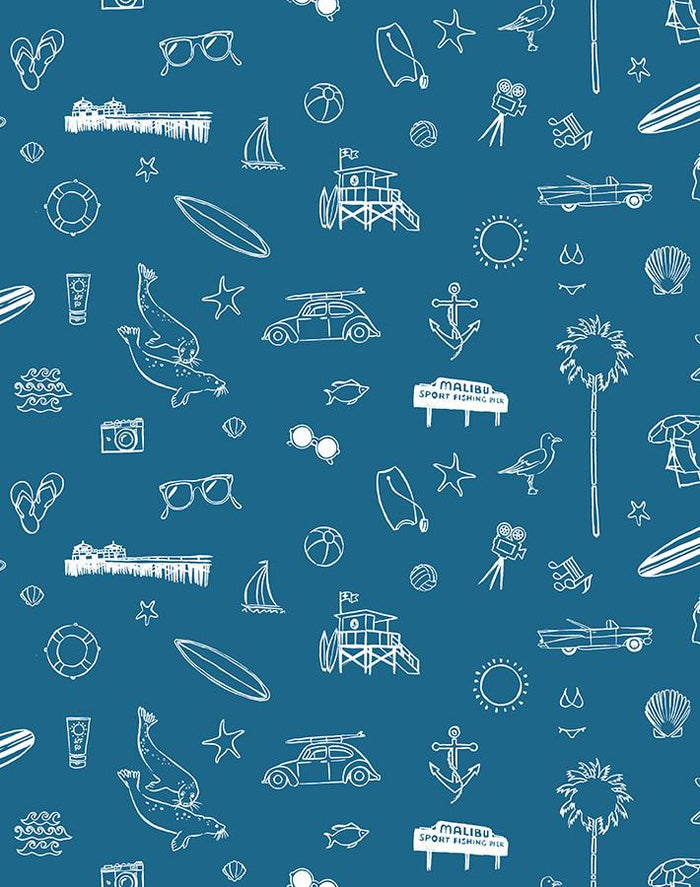 'Malibu' Wallpaper by Nathan Turner - Cadet Blue On White