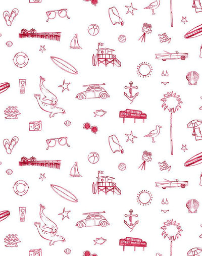 'Malibu' Wallpaper by Nathan Turner - Red On White