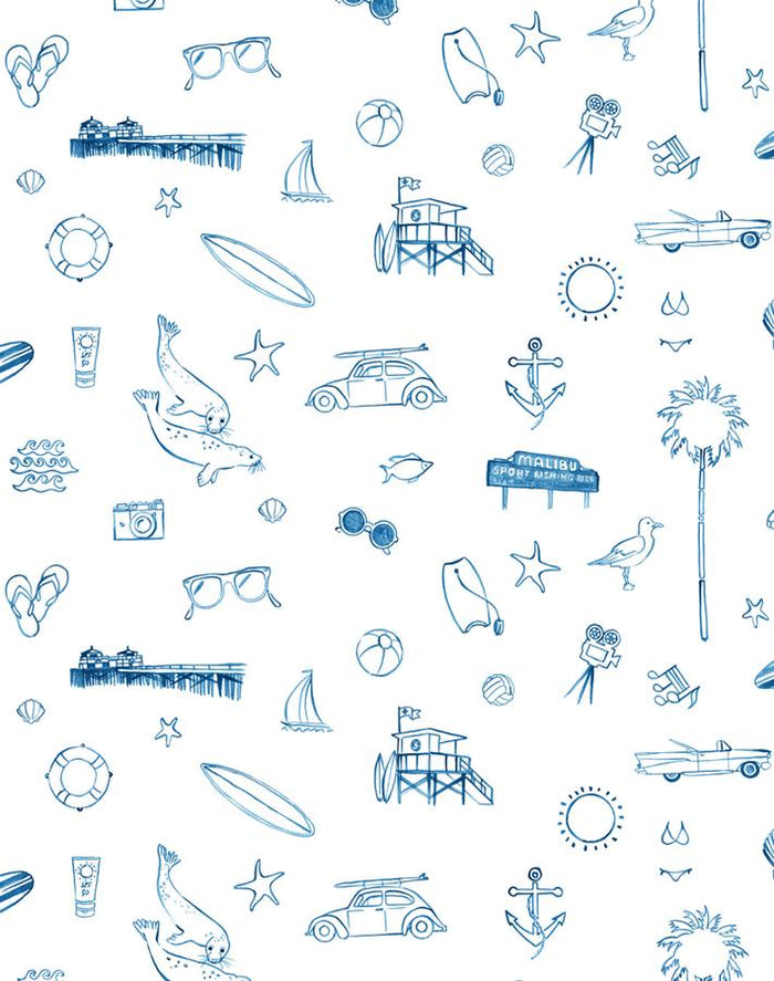 'Malibu' Wallpaper by Nathan Turner - Blue On White