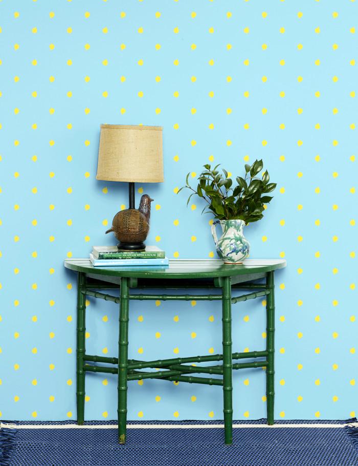 'Medina Dot' Wallpaper by Wallshoppe - Daffodil / Baby Blue