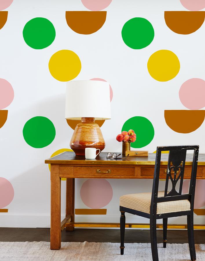 'Mid-Century Dots' Wallpaper by Clare V.- Brown / Green