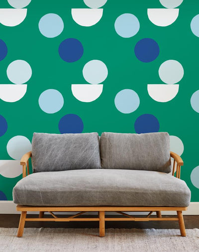 'Mid-Century Dots' Wallpaper by Clare V.- Green