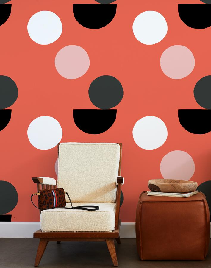 'Mid-Century Dots' Wallpaper by Clare V.- Retro Red
