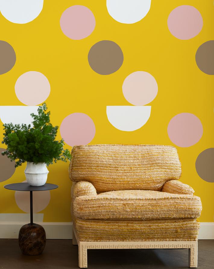 'Mid-Century Dots' Wallpaper by Clare V.- Marigold