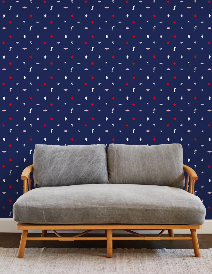 'Milagros' Wallpaper by Clare V. - Navy