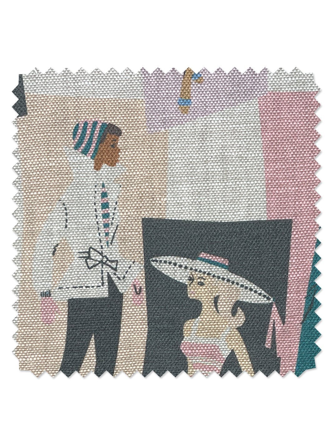 fabric by the yard mod shapes lavender peach on flax linen