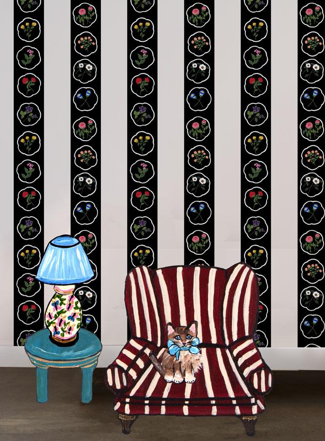 'Montaigne Stripe' Wallpaper by Carly Beck - Black