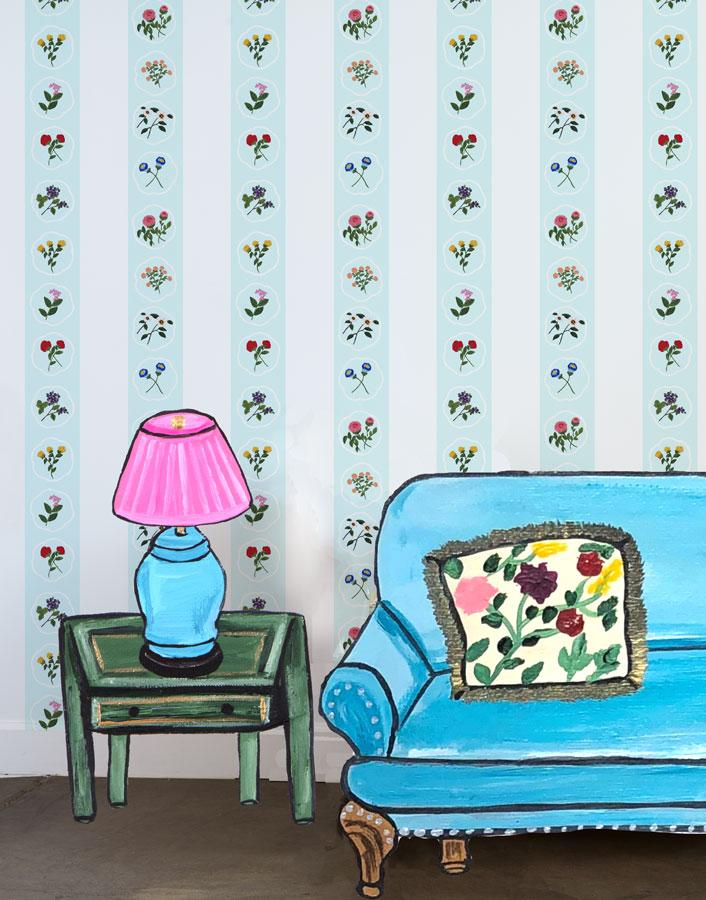 'Montaigne Stripe' Wallpaper by Carly Beck - Blue Tint