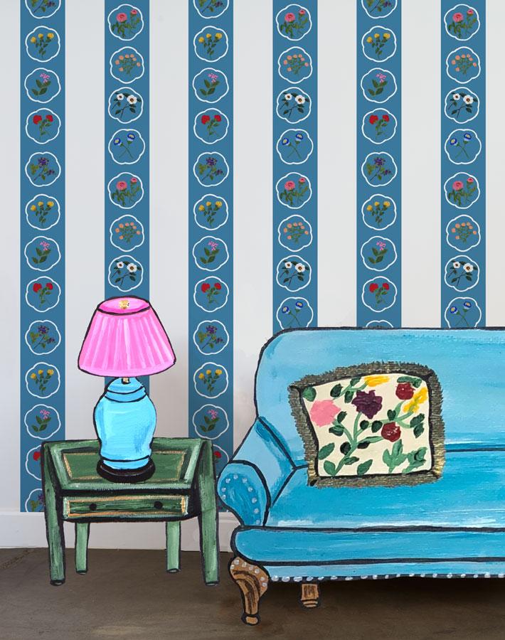 'Montaigne Stripe' Wallpaper by Carly Beck - Lapis