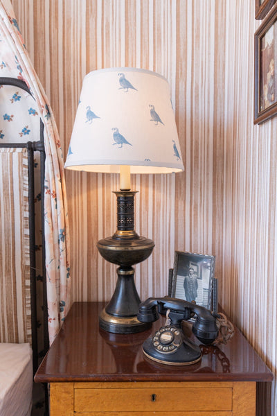 'Fabric by the Yard - California Quail - Blue on Linen