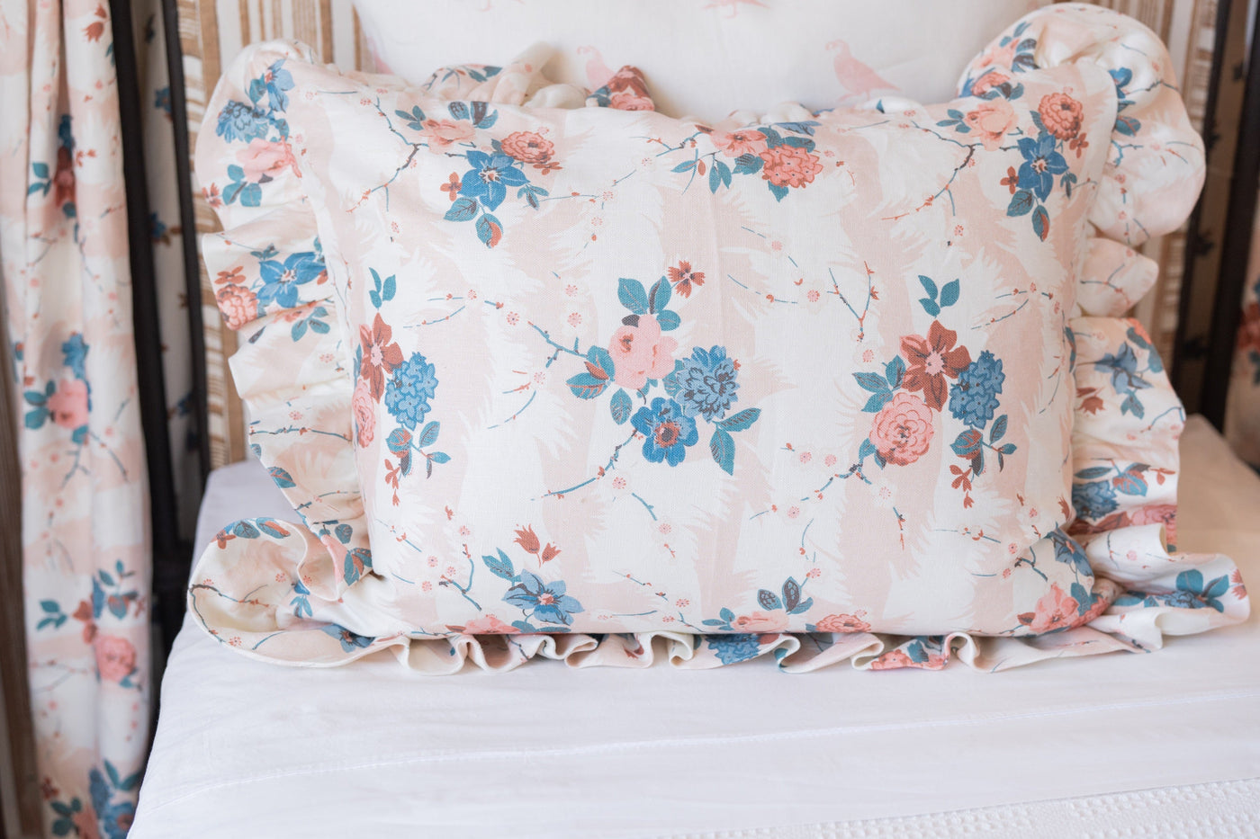 'Dora Chintz' Linen Fabric by Nathan Turner - Pink / Blue