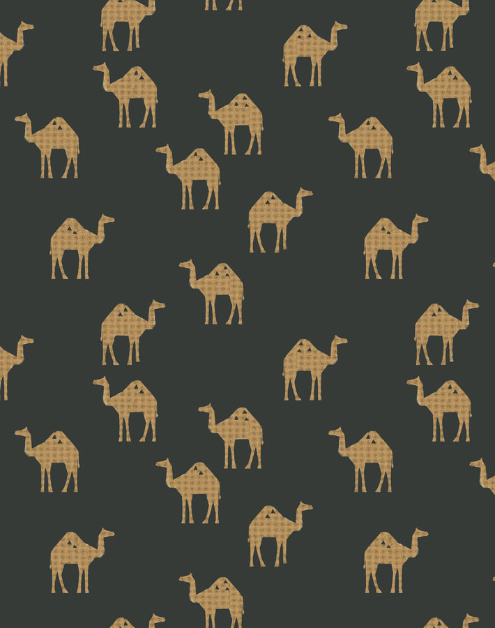 'Oasis Camels' Wallpaper by Tea Collection - Charcoal