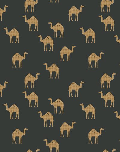 'Oasis Camels' Wallpaper by Tea Collection - Charcoal