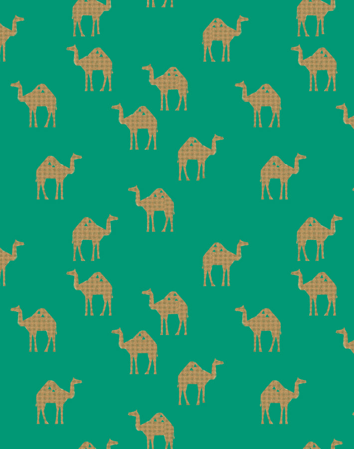 'Oasis Camels' Wallpaper by Tea Collection - Emerald