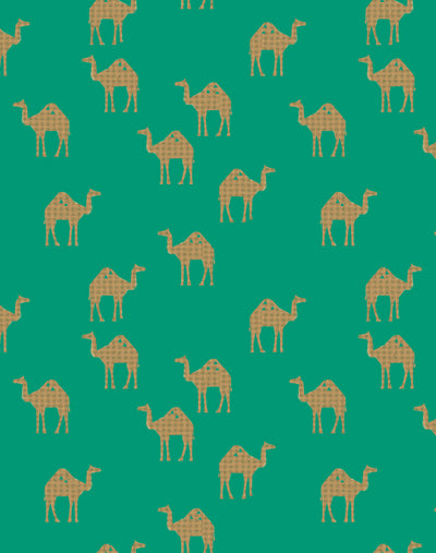 'Oasis Camels' Wallpaper by Tea Collection - Emerald