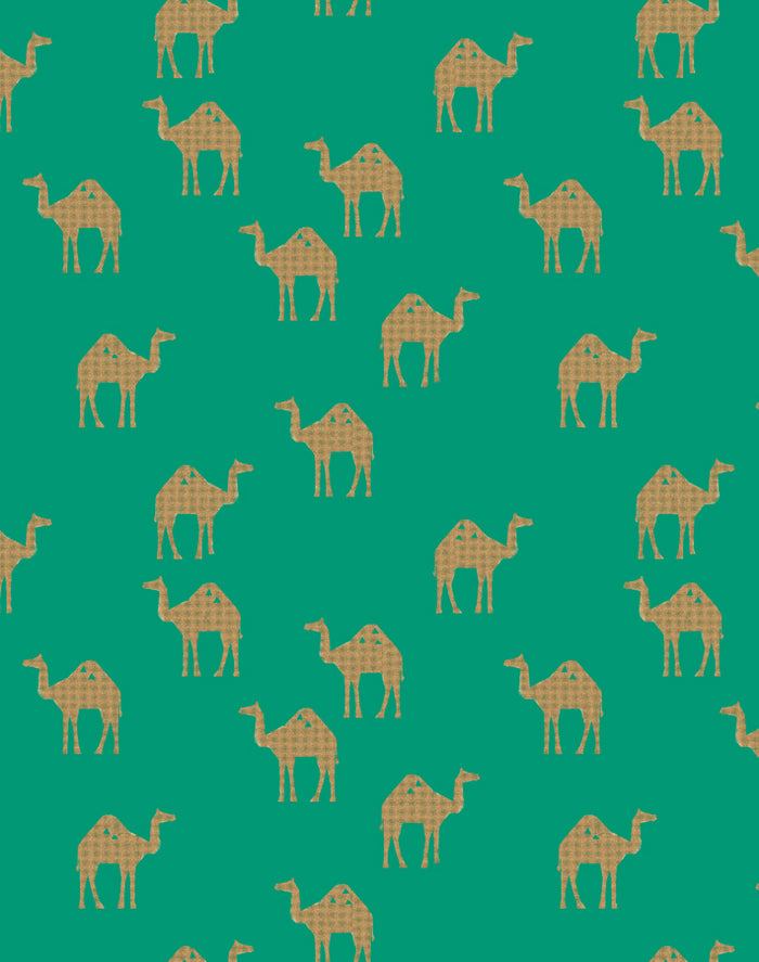 'Oasis Camels' Wallpaper by Tea Collection - Emerald