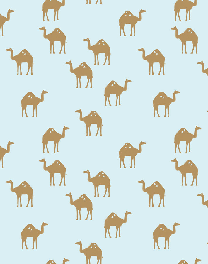 'Oasis Camels' Wallpaper by Tea Collection - Pale Blue