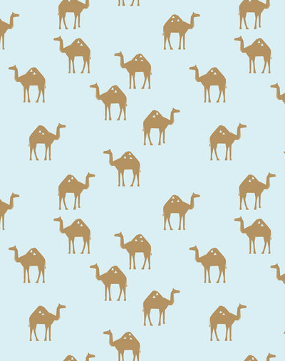 'Oasis Camels' Wallpaper by Tea Collection - Pale Blue