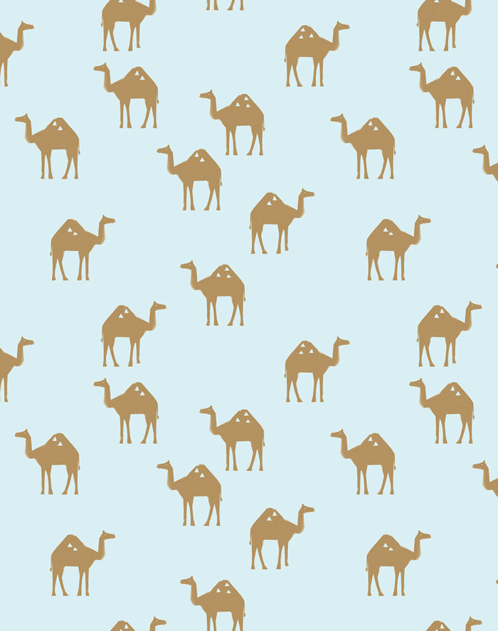 'Oasis Camels' Wallpaper by Tea Collection - Pale Blue