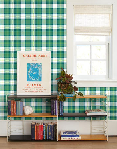 'Oban Plaid' Wallpaper by Wallshoppe - Emerald