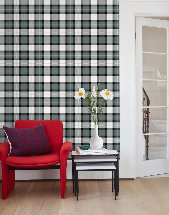 'Oban Plaid' Wallpaper by Wallshoppe - Onyx