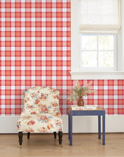 'Oban Plaid' Wallpaper by Wallshoppe - Raspberry