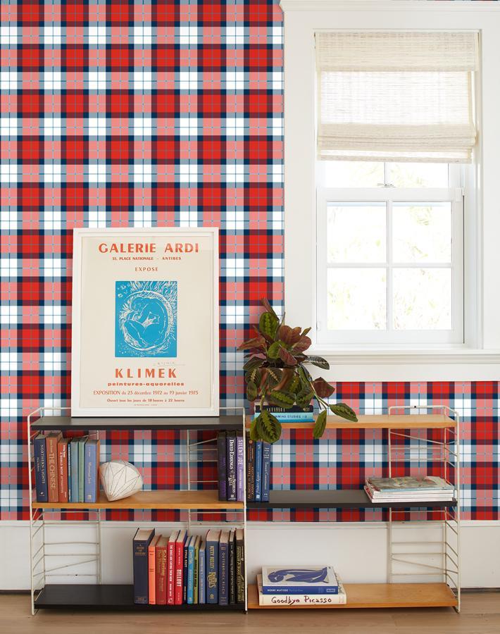 'Oban Plaid' Wallpaper by Wallshoppe - Red Blue