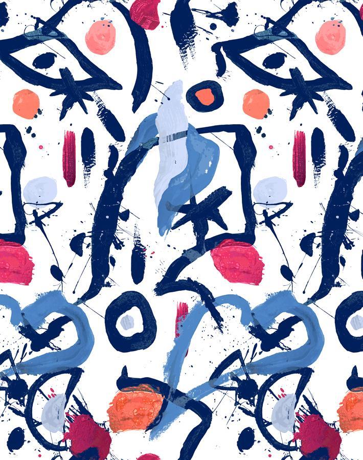 'El Quijote' Wallpaper by Chris Benz - Multi / Blue / Coral