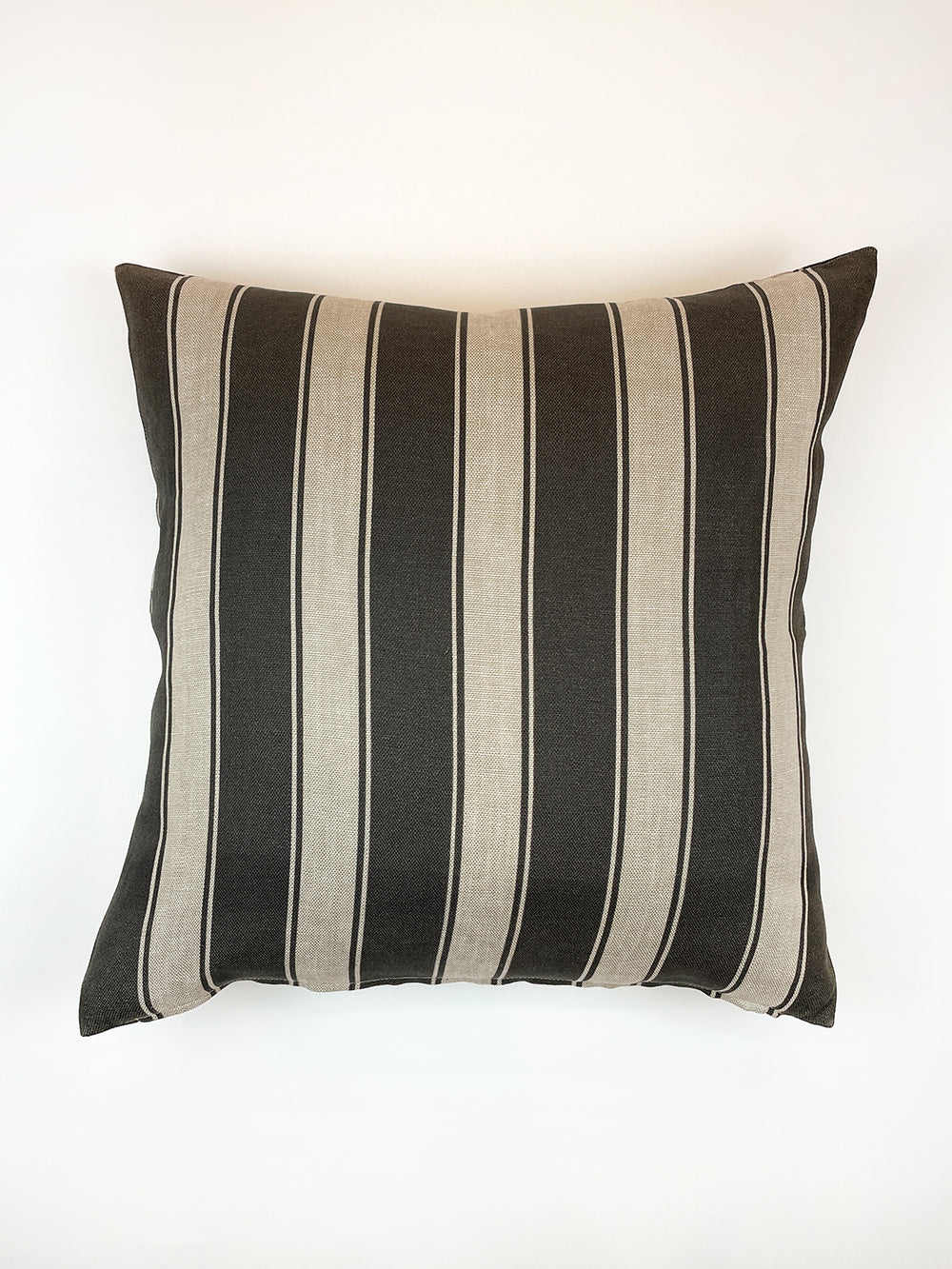 ojai stripe throw pillow black on flax linen