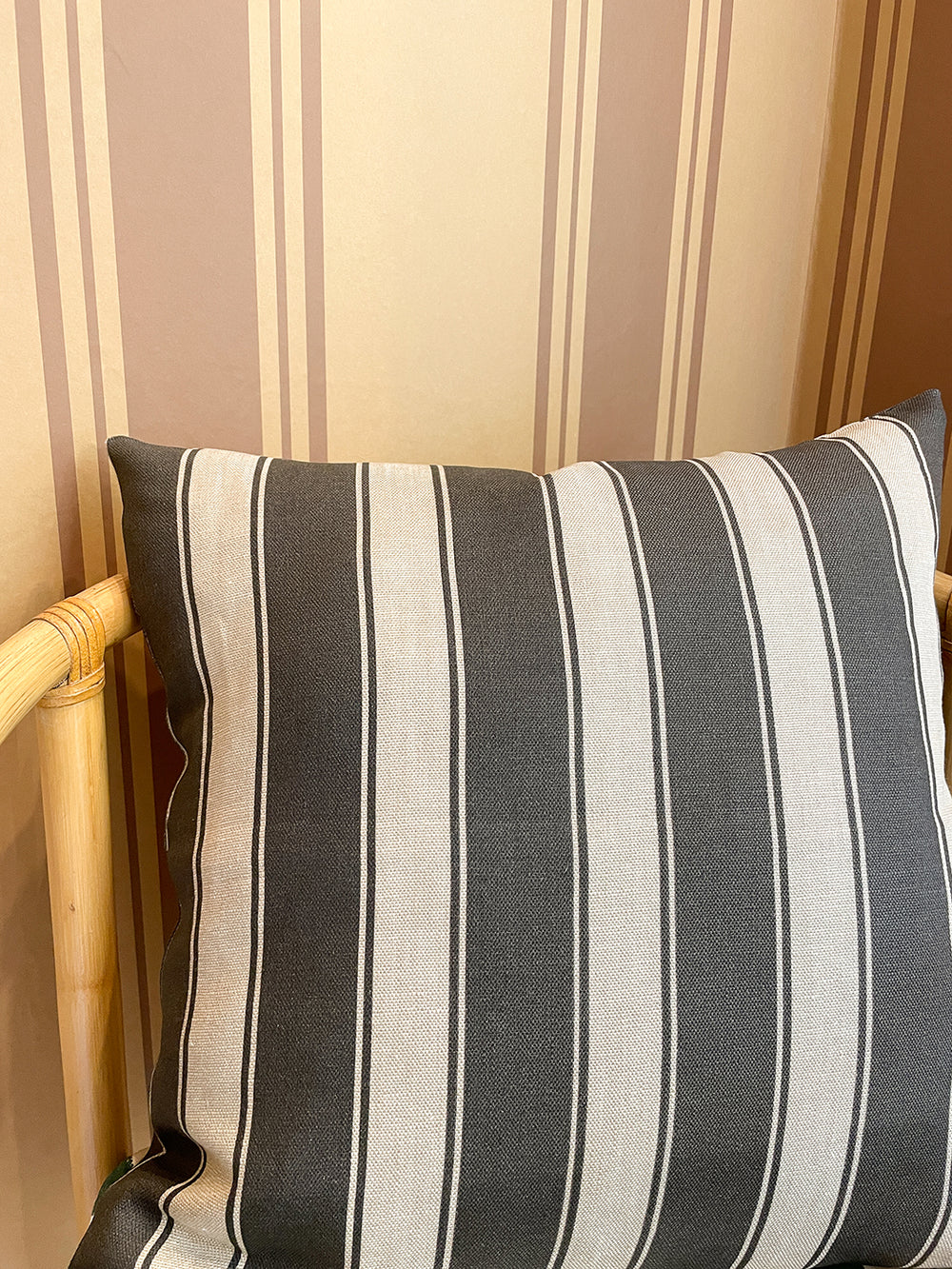 ojai stripe throw pillow black on flax linen