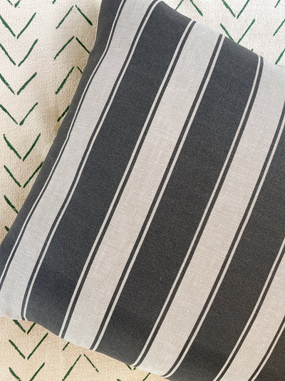 'Fabric by the Yard - Ojai Stripe - Black on Flax Linen