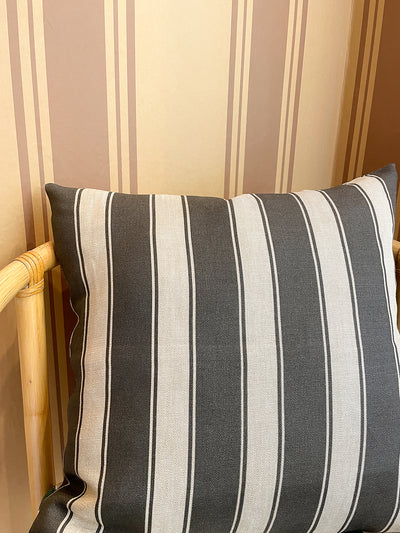 'Ojai Stripe' Throw Pillow - Black on Flax Linen