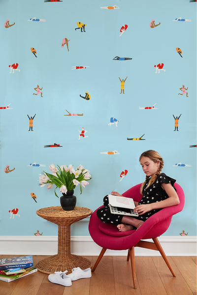 'Olympians' Wallpaper by Tea Collection - Baby Blue