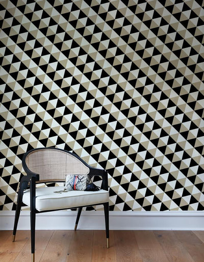 'Optic Triangle' Wallpaper by Clare V. - Beige / Black