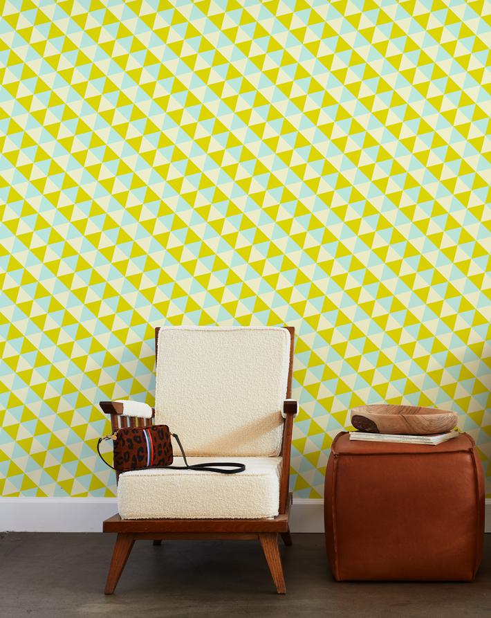 'Optic Triangle' Wallpaper by Clare V. - Mint