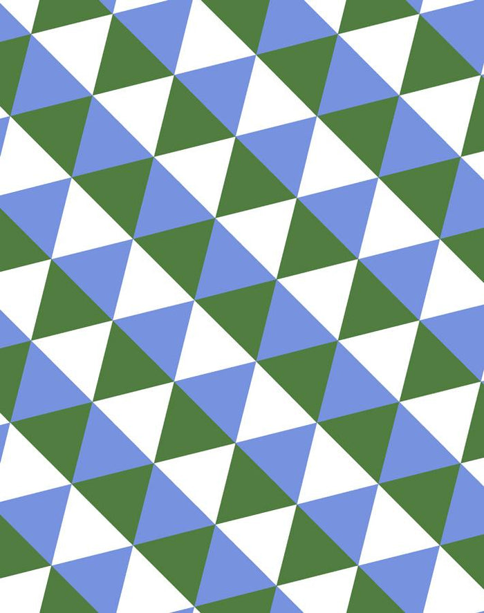 'Optic Triangle' Wallpaper by Clare V. - Bluebell / Olive