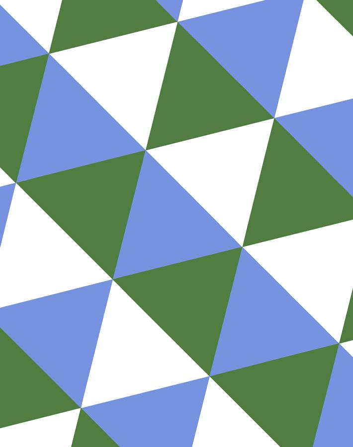 'Optic Triangle' Wallpaper by Clare V. - Bluebell / Olive – Wallshoppe