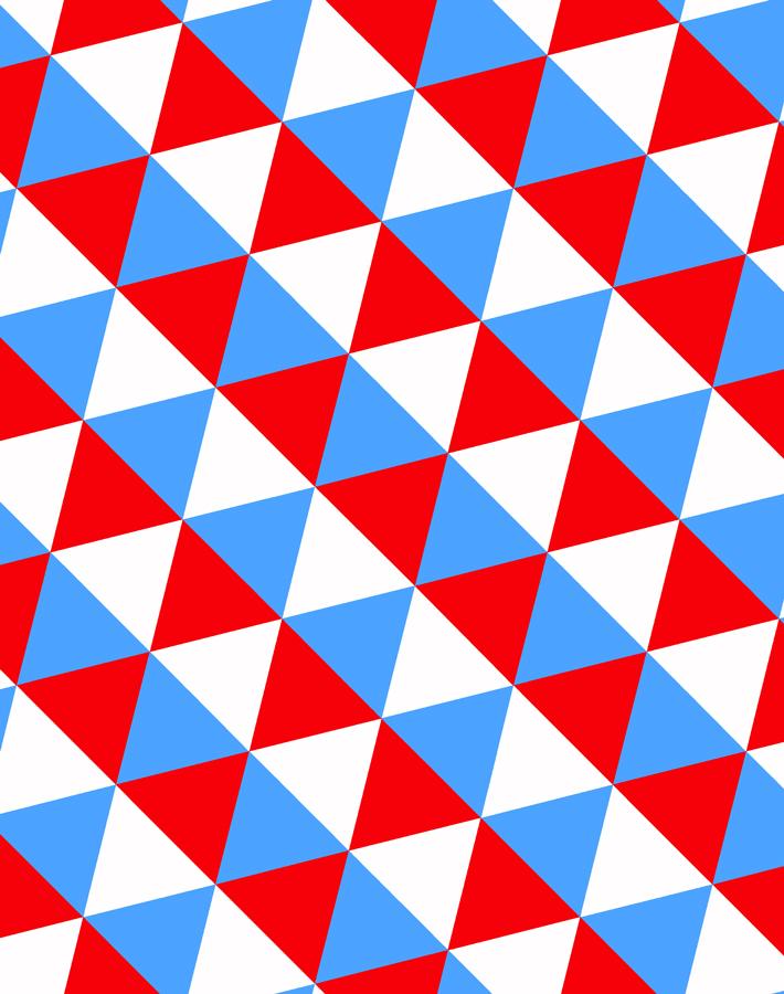'Optic Triangle' Wallpaper by Clare V. - Cyan / Red