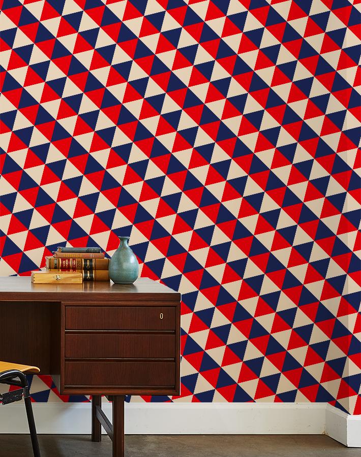 optic triangle wallpaper navy peach